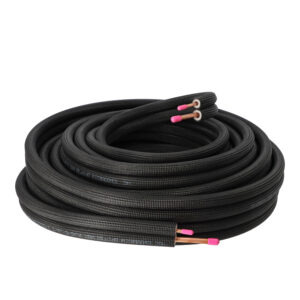 Kobberrør, preisolerte, 1/4" x 3/8" parvise rør i kveil, sort isolasjon