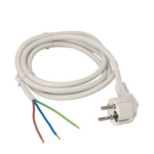Nettkabel, med vinklet plugg, 3m 3 x 1,5mm2, hvit, PVC
